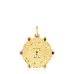 Pingente médio de urso banhado a ouro de 18 K sobre prata e pedras preciosas Sugar Party