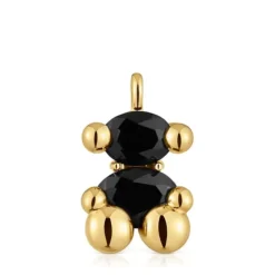 Pingente médio motivo urso banhado a ouro de 18 K sobre prata e ónix Color Bear