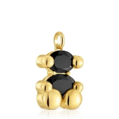 Pingente médio motivo urso banhado a ouro de 18 K sobre prata e ónix Color Bear