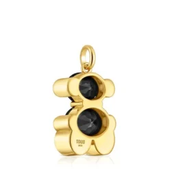 Pingente médio motivo urso banhado a ouro de 18 K sobre prata e ónix Color Bear