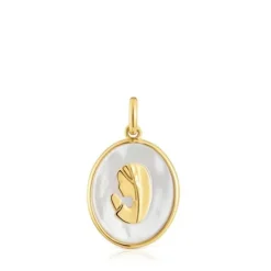 Pingente medalha virgem em ouro e madrepérola Devoción