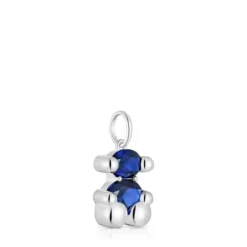 Pingente pequeno motivo urso em prata e safira azul criada em laboratório Color Bear LGG