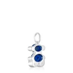 Pingente pequeno motivo urso em prata e safira azul criada em laboratório Color Bear LGG