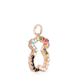 Pingente Straight urso em Prata Vermeil rosa com Pedras Preciosas