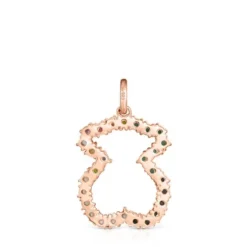 Pingente Straight urso em Prata Vermeil rosa com Pedras Preciosas