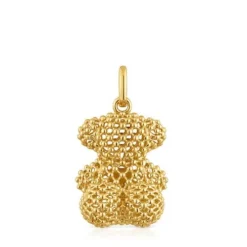 Pingente urso médio texturizado banhado a ouro 18 K sobre prata 22 mm Bold Bear