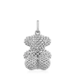 Pingente urso médio texturizado em prata 22 mm Bold Bear