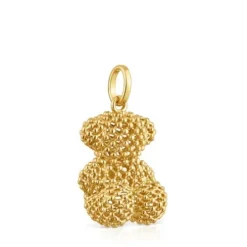 Pingente urso médio texturizado banhado a ouro 18 K sobre prata 22 mm Bold Bear