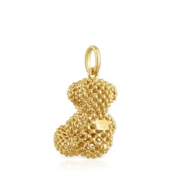 Pingente urso médio texturizado banhado a ouro 18 K sobre prata 22 mm Bold Bear