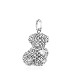 Pingente urso médio texturizado em prata 22 mm Bold Bear