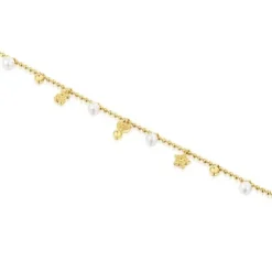 Pulseira corrente banhada a ouro de 18 K sobre prata, pérolas cultivadas e motivos TOUS Grain