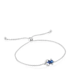 Pulseira corrente motivo urso em prata e safira azul criada em laboratório Color Bear LGG