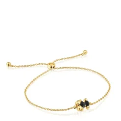 Pulseira corrente motivo urso banhada a ouro de 18 K sobre prata e ónix Color Bear