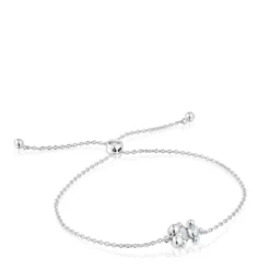 Pulseira corrente motivo urso em prata e quartzo cristal de rocha Color Bear