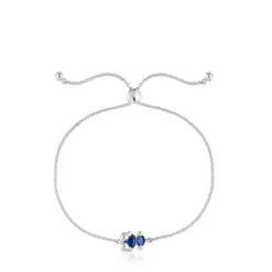 Pulseira corrente motivo urso em prata e safira azul criada em laboratório Color Bear LGG