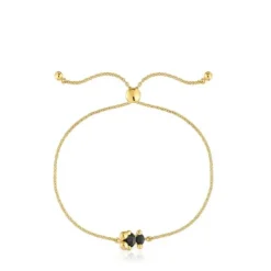 Pulseira corrente motivo urso banhada a ouro de 18 K sobre prata e ónix Color Bear