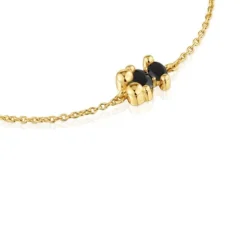 Pulseira corrente motivo urso banhada a ouro de 18 K sobre prata e ónix Color Bear