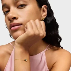 Pulseira corrente motivo urso banhada a ouro de 18 K sobre prata e ónix Color Bear