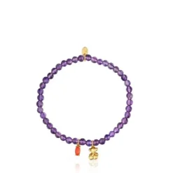Pulseira elástica banhada a ouro sobre prata, ametista e cornalina Bold Bear