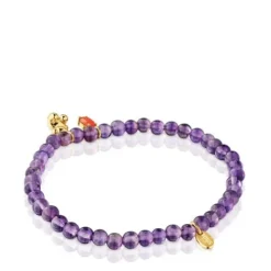 Pulseira elástica banhada a ouro sobre prata, ametista e cornalina Bold Bear