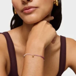 Pulseira elástica banhada a ouro de 18 K sobre prata e pedras preciosas rosadas TOUS Bold Bear