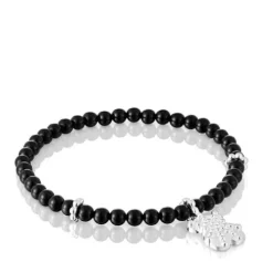 Pulseira elástica em prata, ónix e motivo de urso TOUS Grain