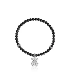 Pulseira elástica em prata, ónix e motivo de urso TOUS Grain