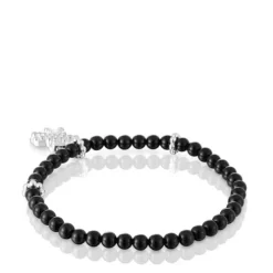 Pulseira elástica em prata, ónix e motivo de urso TOUS Grain