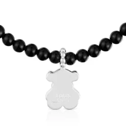 Pulseira elástica em prata, ónix e motivo de urso TOUS Grain