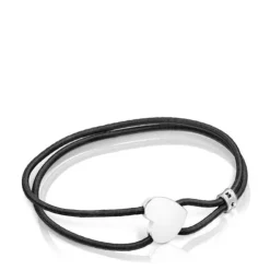 Pulseira elástica Sweet Dolls preta com coração em prata