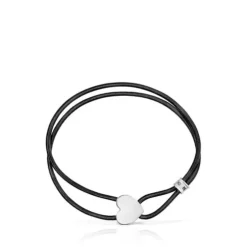 Pulseira elástica Sweet Dolls preta com coração em prata