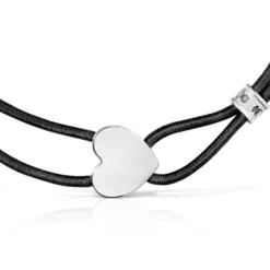 Pulseira elástica Sweet Dolls preta com coração em prata