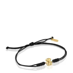 Pulseira em nylon preto e urso em ouro Bold Bear