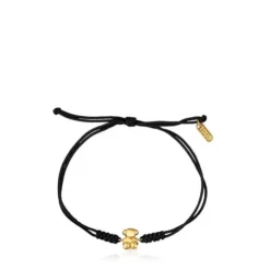 Pulseira em nylon preto e urso em ouro Bold Bear