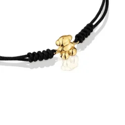 Pulseira em nylon preto e urso em ouro Bold Bear