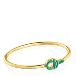 Pulseira escrava banhada a ouro de 18 K sobre prata e motivo na cor verde TOUS MANIFESTO