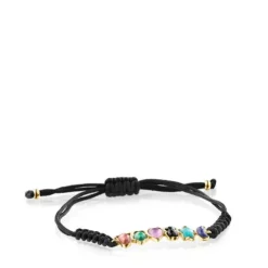Pulseira Glory em Prata Vermeil com Pedras Preciosas e Cordão preto