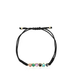 Pulseira Glory em Prata Vermeil com Pedras Preciosas e Cordão preto