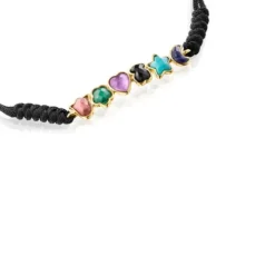 Pulseira Glory em Prata Vermeil com Pedras Preciosas e Cordão preto