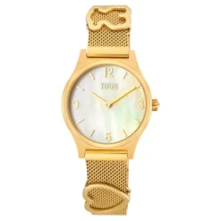 Relógio analógico com bracelete em aço IPG dourado e mostrador em madrepérola Epic Icon Mesh