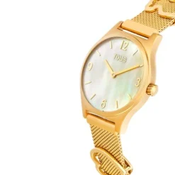 Relógio analógico com bracelete em aço IPG dourado e mostrador em madrepérola Epic Icon Mesh