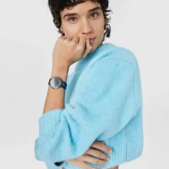 Relógio analógico com bracelete em aço IP azul e aço IPRG rosado S-Band