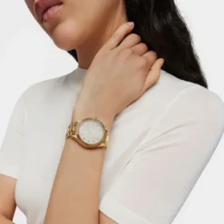 Relógio analógico Tender Shine com correia em aço IP dourado