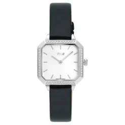 Relógio com movimento suíço analógico em aço 0 40 ct em diamantes e pulseira de couro preto Les Classiques