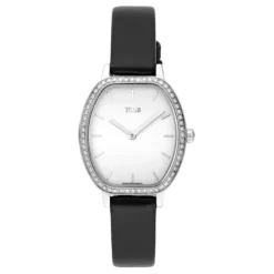 Relógio com movimento suíço analógico em aço 0 54 ct em diamantes e pulseira de couro preto Les Classiques