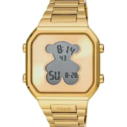 Relógio digital com bracelete em aço IPG dourado D-BEAR