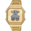 Relógio digital com bracelete em aço IPG dourado e zircónias D-BEAR