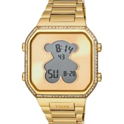 Relógio digital com bracelete em aço IPG dourado e zircónias D-BEAR