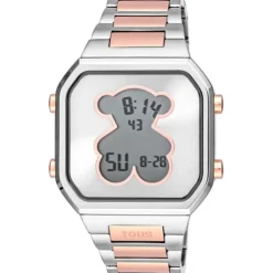 Relógio digital com bracelete em aço SS e aço IPRG rosado D-BEAR
