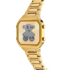Relógio digital com bracelete em aço IPG dourado D-BEAR